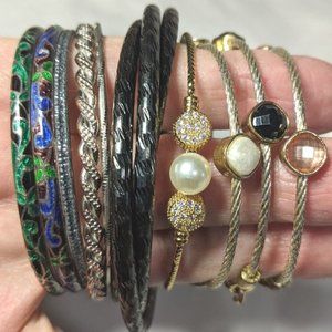 Lot of 10 Mixed Costume Jewelry Bangles Bracelets Gold Silver Tone, stones